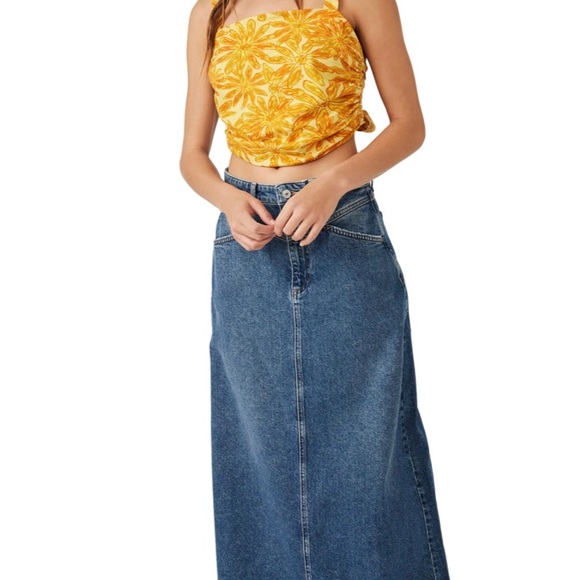 NWT-FREE PEOPLE All Tied Up Crop Tank in Yellow Combo, Sz M - Picture 4 of 11